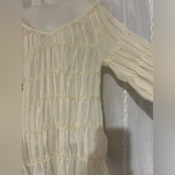 Blu Pepper Böhme Sheer v-neck cream blouse w/elastic at the cuffs.  Size S - Picture 12 of 15